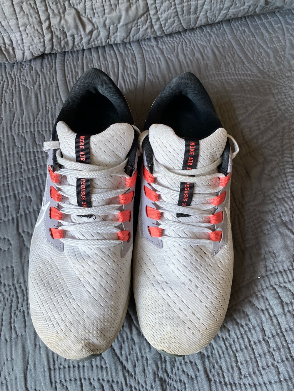 Nike Women's Pegasus 38 Running Shoes - White with Coral and Black Accents